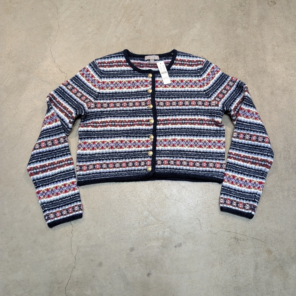 NWT J. Crew Fair Isle Sweater Women's M Cropped Wool Blend Striped